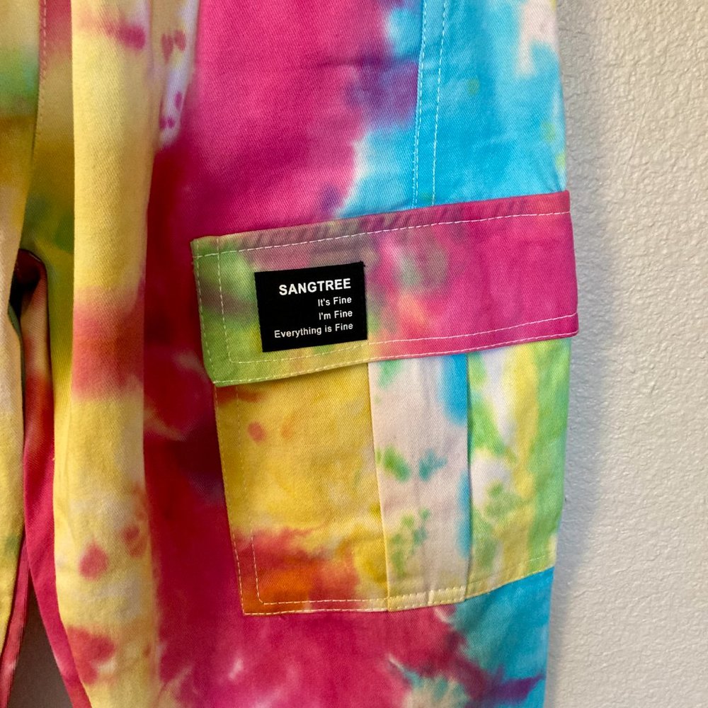 Sangtree Tie Dye Womens Cargo Pants Drawstring Tapered Trousers Size Small - Picture 4 of 10